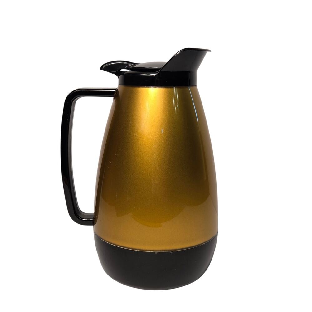 Vintage West Bend Thermo-Serv Coffee Carafe MCM Gold Black Insulated Pitcher